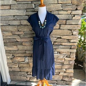 NEW Draper James Flutter Sleeve Wrap Midi Dress Navy Lightweight Blue Size 8